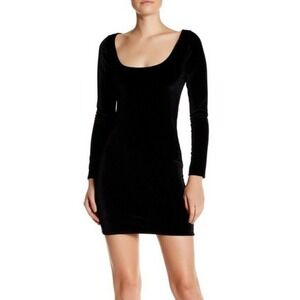 Rachel Pally Black Long Sleeve Velvet Scoop Neck Bodycon Dress Size Small
